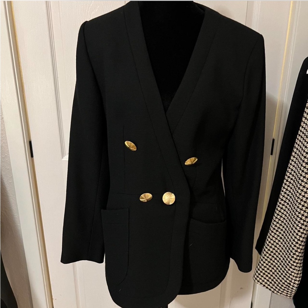 Vintage 1980s Yves Saint Laurent Wool Double-Breasted Blazer with Gold Buttons